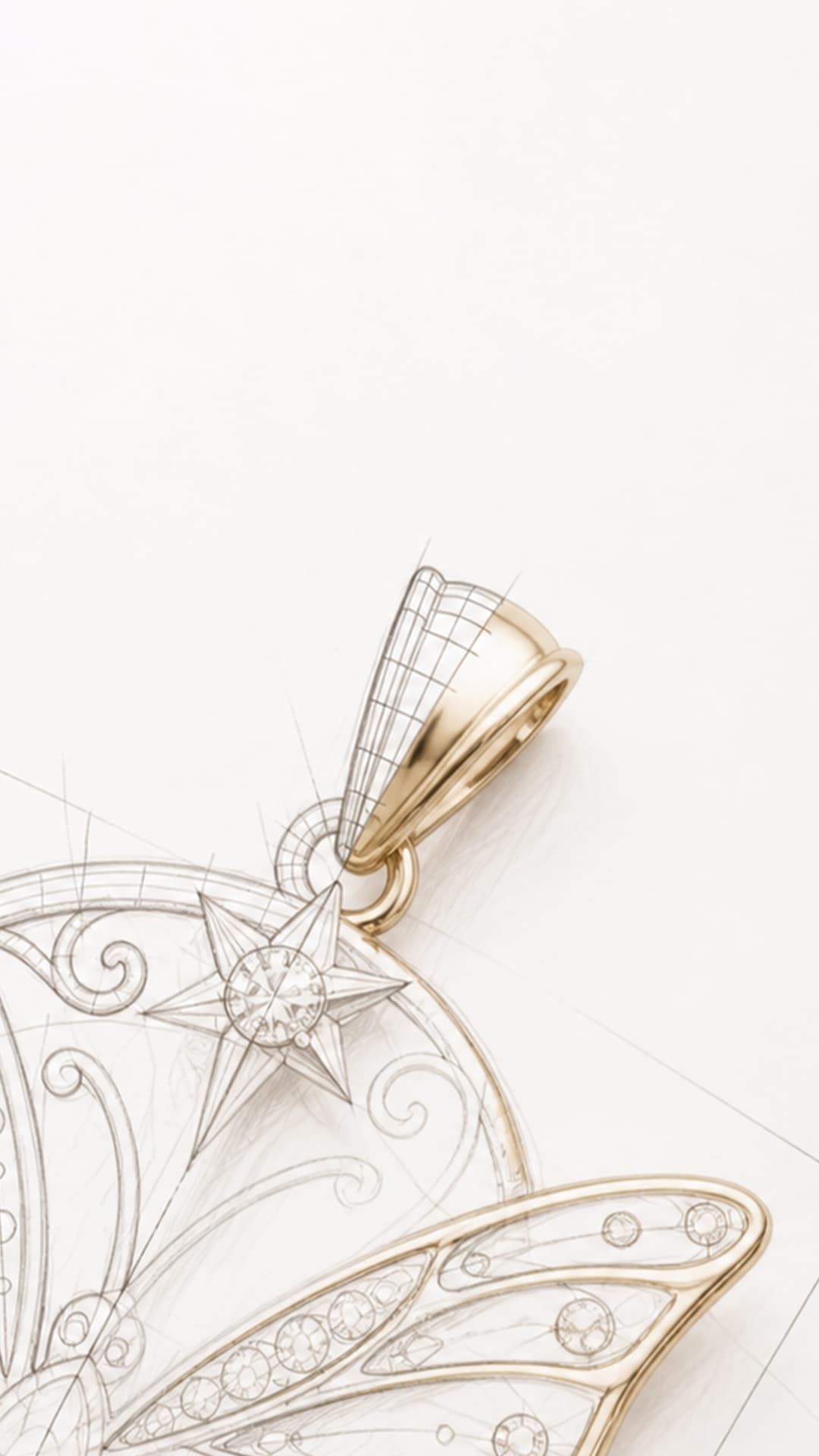 Hand-drawn sketch of a Taly Jewelry pendant in progress